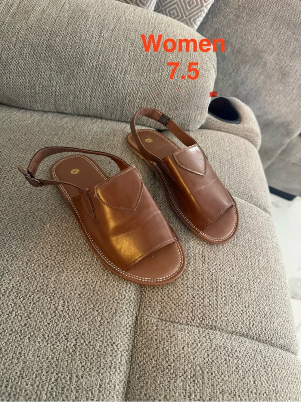 Brown Leather Slingback Open-Toe Sandals